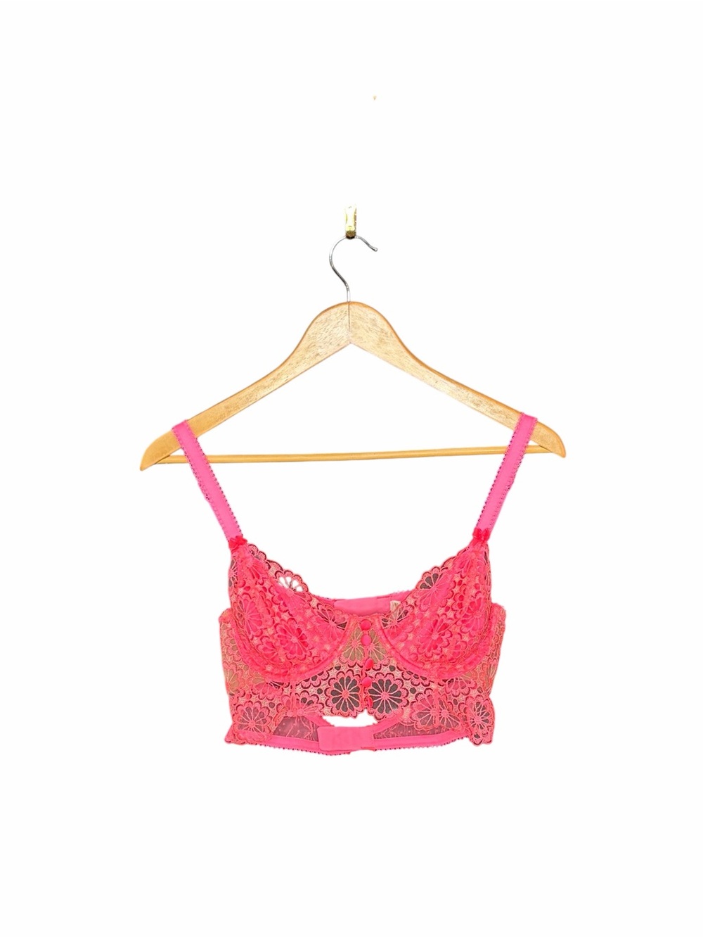 For Love And Lemons Daisy Hot Pink Lace Longline Bralette